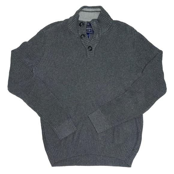 American Rag Cie 100% Cotton Men's Gray Knit Sweater Half Button Up (M) - Picture 1 of 5